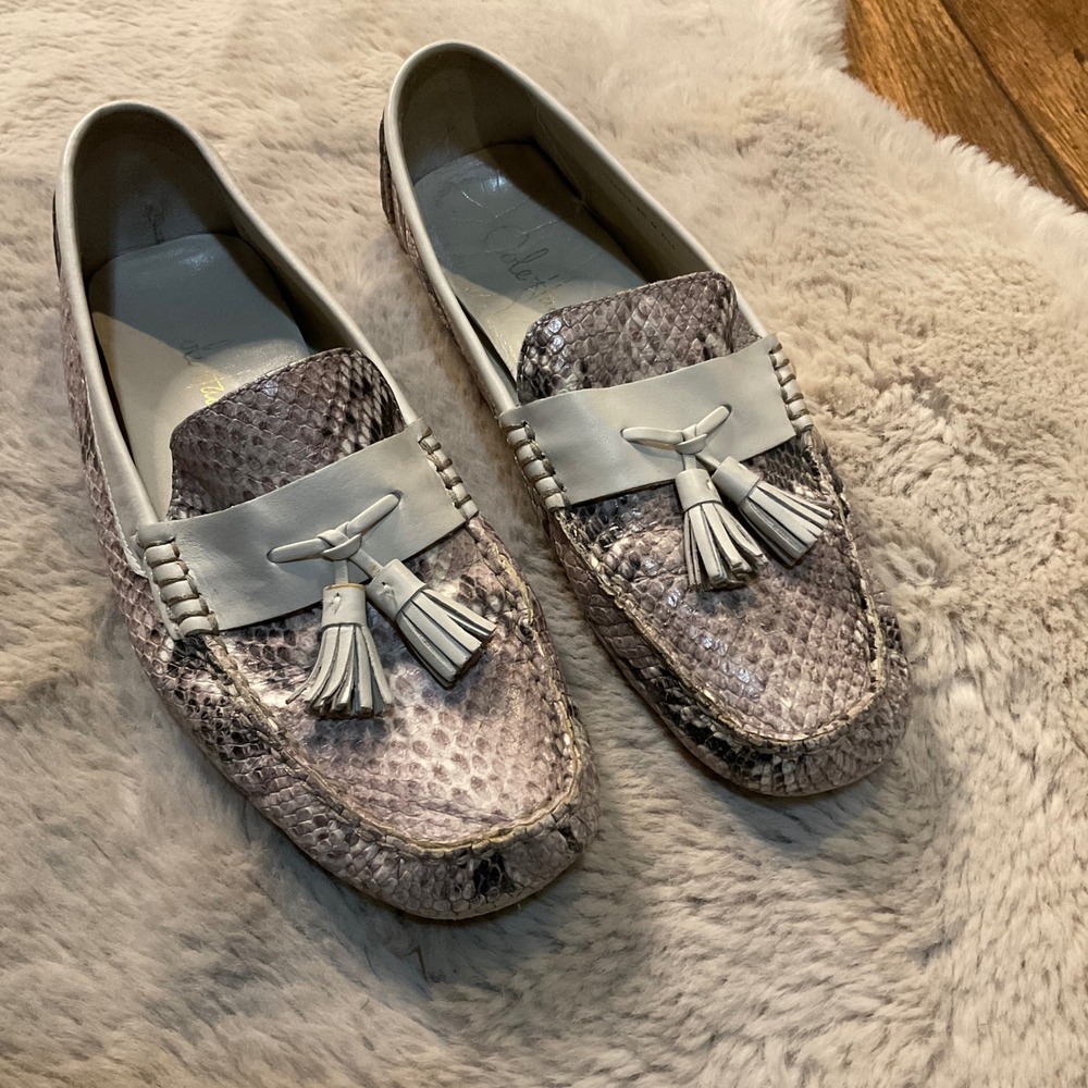 Cole Haan Loafers‎ Size 8 Leather Snake Print Tassle Flat Shoes Women Comfort
